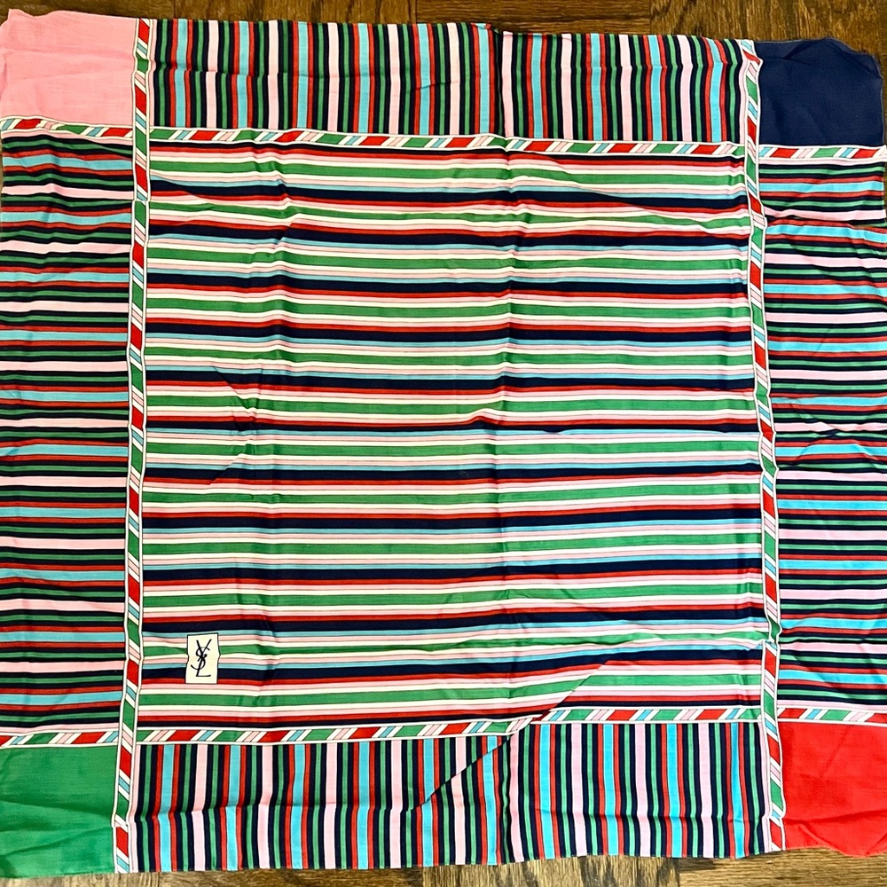 Yves Saint Laurent YSL Chic Vintage Cotton Striped Scarf